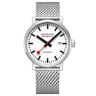 Mondaine Evo2 automatico 40 mm acciaio design iconico vista frontale