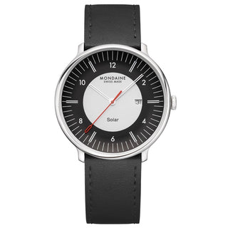 Mondaine Doppio Orologio da Uomo con movimento Solar, cassa in acciaio 41mm quadarante bicolore bianco e nerp