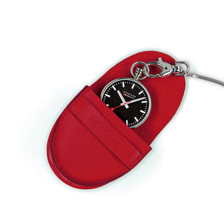 Orologio da tasca Mondaine nero con custodia rossa e catena
